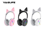 Detachable Cat Headphones Pink Cat Wireless Kitty Headphones For Kids and Girls Headphone with RGB Light K50