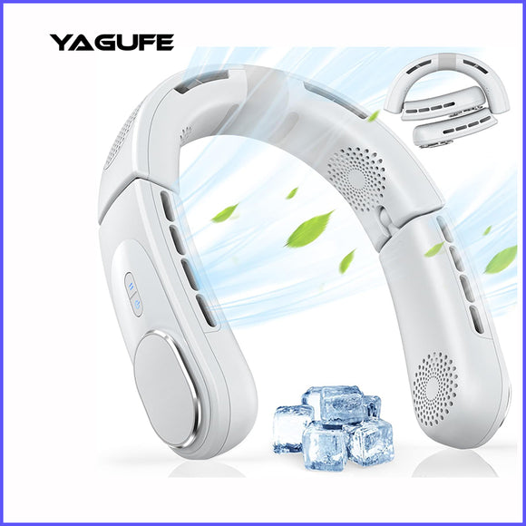 YAGUFE Bladeless Neck Fan - 5200mAh Personal Portable Fan DF120 - Neck Air Conditioner - Cooling Wearable Fan Rechargeable - MAX 12Hrs, 4 Motors, Foldable - Great Gifts for Men Women