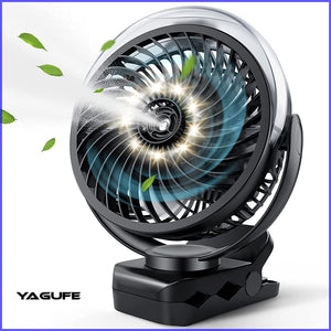 YAGUFE Misting Fan Clip Fan With Spray Function, 8 Inch Mini Quiet Desk Fan With Light, 10000mAh USB Rechargeable Battery Operated Clip on Fan, USB Desk Fan, Portable Personal Small Fan For Desk, Office,Golf Cart YGF-F026