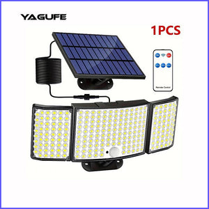 YAGUFE Solar three head wall light, Quick Charge Solar Motion Deck Lights Outdoor LEDs High Brightness, Larger Built-in Tempered Glass Solar Panel YGF-TBD22