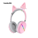 Detachable Cat Headphones Pink Cat Wireless Kitty Headphones For Kids and Girls Headphone with RGB Light K50