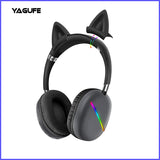 Detachable Cat Headphones Pink Cat Wireless Kitty Headphones For Kids and Girls Headphone with RGB Light K50