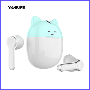 YAGUFE 5H Playtime Touch Control Cat Ears True Wireless Earbuds with Mic Earphones in-Ear Deep Bass Built-in Mic Headphones