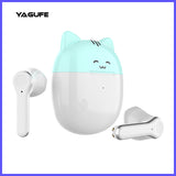 YAGUFE 5H Playtime Touch Control Cat Ears True Wireless Earbuds with Mic Earphones in-Ear Deep Bass Built-in Mic Headphones