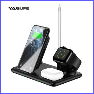 Removable 4-in-1multifunctional desktop15W wireless charging for Apple Watch& Airpod & Pencil Charger Multiple Devices IOS&Android System